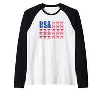 Patrón de estrellas y lazos a cuadros de EE. UU Camiseta Manga Raglan