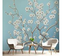 patrón de flor de albaricoque Wall Murals, Simple y elegante Non-self-adhesive azul claro - Gran Foto Mural para Sala de Estar, Dormitorio y Oficina 250x175cm