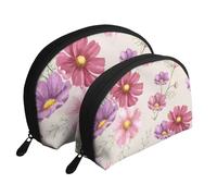 Patrón De Flor De Cosmos Dibujado A Mano, Bolsa de Maquillaje de Concha, Monedero pequeño para Mujer, Bolsa de artículos de tocador, Bolsa de cosméticos, 2 Piezas