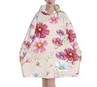 Patrón de flor de cosmos dibujado a mano,Sudadera con capucha y manta de franela de gran tamaño para mujer