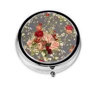 Patrón de flor de peonía. Este pastillero de viaje pequeño, redondo y de tres compartimentos es perfecto para almacenar medicamentos diarios, vitaminas y sobre la marcha.