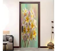 PatróN de Frangipani 3d de Alta DefinicióN 3D Pegatina Puerta Amarillo Mural Autoadhesivo DecoracióN Del Hogar Pegatinas De Pared Dormitorio Sala De Estar PóSter ExtraíBle Pegatinas 86x200 cm
