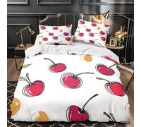 Patrón de fruta de cereza Impresión 3D 3 piezas funda de edredón Estilo garabato dibujado a mano funda de colchón microfibra morbida antiácaros para bebés adolescentes adultos Super king（260x220cm）
