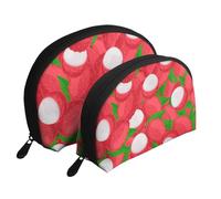 Patrón de Fruta de Lichi, Bolsa de Maquillaje de Concha, Monedero pequeño para Mujer, Bolsa de artículos de tocador, Bolsa de cosméticos, 2 Piezas
