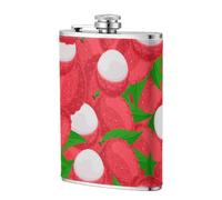 Patrón de fruta de lichi,Frasco de acero inoxidable 304 de 8 oz con funda de cuero sintético, frasco de bolsillo para licor plano para exteriores