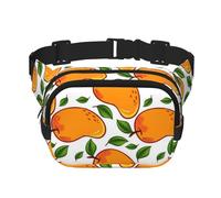 Patrón de Fruta de Mango y Hojas,Riñonera Cuadrada de Doble Capa, Bolso de Viaje, Bolso Informal para el Pecho.