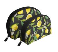 Patrón De Fruta Limón, Bolsa de Maquillaje de Concha, Monedero pequeño para Mujer, Bolsa de artículos de tocador, Bolsa de cosméticos, 2 Piezas
