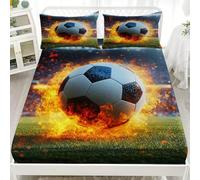 PatróN de FúTbol de Llamas Sábana Bajera 135x190x30cm Ajustable Bolsillo Extra Profundo 30cm - Multicolor Microfibra Cepillada Sábana Bajera Transpirable, Antiarrugas, Cómoda Y Suave