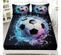 PatróN de FúTbol Deportivo Sábana Bajera 90x190x30cm Ajustable Bolsillo Extra Profundo 30cm - Negro Microfibra Cepillada Sábana Bajera Transpirable, Antiarrugas, Cómoda Y Suave