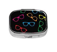 Patrón de gafas de colores, Pastillero cuadrado para bolsillo o monedero, pequeño contenedor de pastillas, organizador de pastillas de viaje
