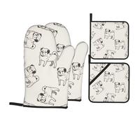 Patrón de Garabato de Perro,Juego de 4 Manoplas y agarraderas para Horno, Antideslizantes, Resistentes al Calor.