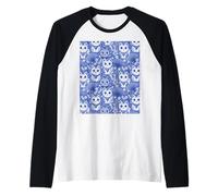 Patrón de Gato japonés de la Suerte Azul y Blanco Camiseta Manga Raglan