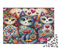 Patrón de Gatos Coloridos Puzzle de 1000 Piezas para Adultos Papel Elementos de Corazón Juego Familiar Decoración 38x26cm/1000pcs