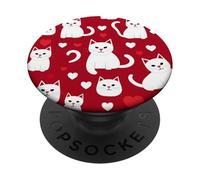 Patrón de Gatos de Corazones Rojos PopSockets PopGrip Adhesivo