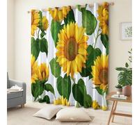 Patrón De Girasol Sin Costuras Cortinas Opacas Ojales Cortinas Cortina Anti Luz Opacas Cortinas Aislantes Termicas, para Salon Dormitorio, 2 Piezas, 140x 175 cm, Amarillo Verdoso
