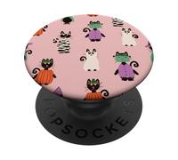 Patrón de Halloween de acuarela rosa y negra con gatos lindos fantasmas PopSockets PopGrip Adhesivo