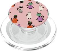 Patrón de Halloween de acuarela rosa y negra con gatos lindos fantasmas PopSockets PopGrip para MagSafe