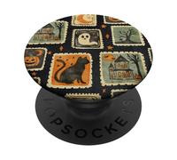 Patrón de Halloween naranja y negro acuarela fantasma lindo gato PopSockets PopGrip Adhesivo