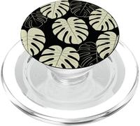 Patrón De Hoja De Monstera Negro Tropical Planta Botánica PopSockets PopGrip para MagSafe
