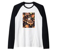 Patrón de Hojas de otoño de Perezoso otoño Acción Camiseta Manga Raglan