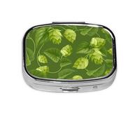 Patrón de hojas y lúpulo verde, Pastillero cuadrado para bolsillo o monedero, pequeño contenedor de pastillas, organizador de pastillas de viaje