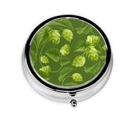 Patrón de hojas y lúpulo verde, Pastillero, Pastillero redondo Pequeño contenedor de pastillas Organizador de pastillas de viaje