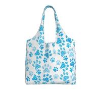 Patrón de huella de pata de perro azul,Bolsas de mano reutilizables, bolsas de supermercado, bolso de hombro de lona de gran capacidad