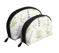 Patrón de Lavanda, Bolsa de Maquillaje de Concha, Monedero pequeño para Mujer, Bolsa de artículos de tocador, Bolsa de cosméticos, 2 Piezas