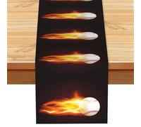 Patrón de Llama de Fuego de béisbol ardiente,Camino de Mesa de Lino sintético para el hogar, Fiestas, comedores, 33 x 183 cm
