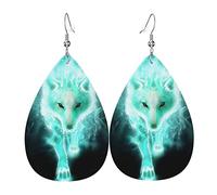 Patrón De Lobo Caminando En Cian Frío Mujer Pendientes Piel Sintética Aretes Colgantes Pendientes