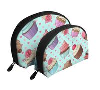 Patrón de Magdalenas Impreso., Bolsa de Maquillaje de Concha, Monedero pequeño para Mujer, Bolsa de artículos de tocador, Bolsa de cosméticos, 2 Piezas