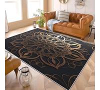 PatróN de Mandala Bohemio Alfombra de Franela con Respaldo TPR Antideslizante Oro Alfombra de Pelo Corto Lavable a Máquina, Moqueta para Sala de Estar y Dormitorio 200x300 cm