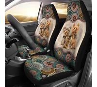 Patrón De Mandala De Tres Yorkshire Terrier 2 Piezas Fundas De Asientos Delantero Moda Fundas Asientos Delanteros Coche Duradera Auto Asiento Delantero Cojín Universal para Coches SUV Camión