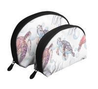 Patrón De Mar Submarino Tortugas Marinas, Bolsa de Maquillaje de Concha, Monedero pequeño para Mujer, Bolsa de artículos de tocador, Bolsa de cosméticos, 2 Piezas