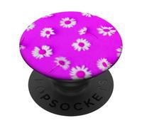Patrón de Margaritas Rosa Intenso con Estampado Floral de Flores Blancas PopSockets PopGrip Adhesivo