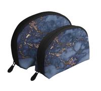 Patrón de mármol Azul Marino y Cobre Falso, Bolsa de Maquillaje de Concha, Monedero pequeño para Mujer, Bolsa de artículos de tocador, Bolsa de cosméticos, 2 Piezas