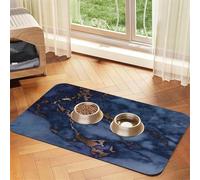 Patrón de mármol Azul Marino y Cobre Falso,Tapete para Comida de Mascotas, manteles Individuales de Cuero sintético para Gatos y Perros,30x45cm