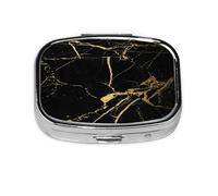 Patrón de mármol dorado y negro, pastillero de 2 compartimentos, organizador portátil