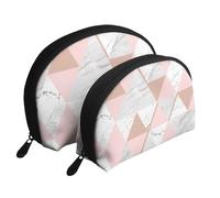 Patrón de mármol Triangular de Oro Rosa, Bolsa de Maquillaje de Concha, Monedero pequeño para Mujer, Bolsa de artículos de tocador, Bolsa de cosméticos, 2 Piezas