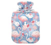 Patrón de Navidad con botella de agua caliente de flamenco rubor con funda suave, bolsa térmica de 1 litro para aliviar el dolor