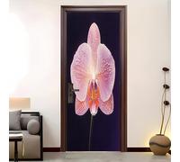 PatróN de OrquíDea Rosa Autoadhesivo Vinilos Para Puertas, Negro Autoadhesivo Adhesivo Fotográfico Para Puerta o Pared, Arte Mural Etiqueta Carteles Pegatinas De Pared Diy 88x200 cm