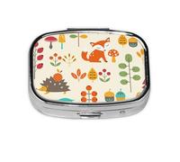 Patrón De Otoño Con Búho Zorro Ardilla Aves Animal Print, Pastillero cuadrado para bolsillo o monedero, pequeño contenedor de pastillas, organizador de pastillas de viaje