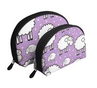 Patrón de ovejas de Dibujos Animados Lindo, Bolsa de Maquillaje de Concha, Monedero pequeño para Mujer, Bolsa de artículos de tocador, Bolsa de cosméticos, 2 Piezas