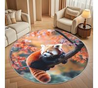 PatróN de Panda Rojo Animal Alfombra Redonda para Salón 100 cm, Hojas de Arce OtoñAles Alfombra Redonda Antideslizante de Pelo Corto Lavable a máquina para Pasillo y Dormitorio Cojines Decorativos