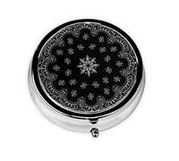 Patrón de pañuelo de Paisley negro, pastillero, pastillero cuadrado para bolsillo o monedero, pastillero pequeño, organizador de pastillas de viaje