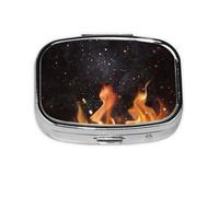 Patrón de parrilla de carbón llameante, Pastillero cuadrado para bolsillo o monedero, pequeño contenedor de pastillas, organizador de pastillas de viaje