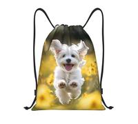 Patrón De Perro Maltés Unisex Mochila De Cuerdas Ajustable Bolsa De Deporte Casual Mochila Con Cordón Para Baloncesto Natación Fútbol Voleibol