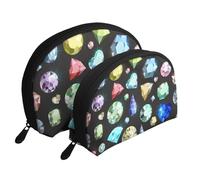 Patrón de Piedras Preciosas de Colores, Bolsa de Maquillaje de Concha, Monedero pequeño para Mujer, Bolsa de artículos de tocador, Bolsa de cosméticos, 2 Piezas