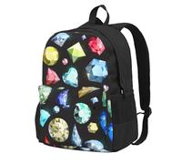 Patrón de piedras preciosas de colores,Mochila con bolsillos, mochila informal para el día a día, resistente al agua, ideal para la escuela, viajes
