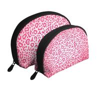 Patrón de Piel de Leopardo Rosa Brillante, Bolsa de Maquillaje de Concha, Monedero pequeño para Mujer, Bolsa de artículos de tocador, Bolsa de cosméticos, 2 Piezas